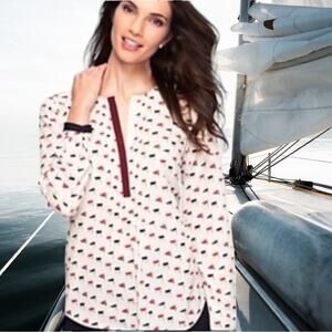 Talbots Women's Ivory Blue Red Sail nautical 
Flag Blouse Top Long Sleeve S 4